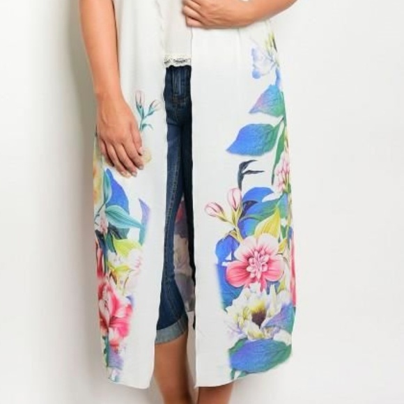 Plus Size Cardigan Kimono Duster Floral Print - Picture 2 of 5